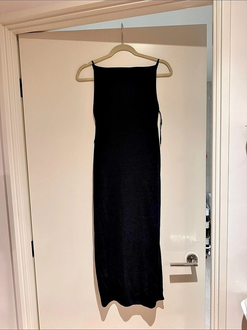 COS Square-Neck Knitted Midi Slip Dress Black Maxi Dress Size Small NWT